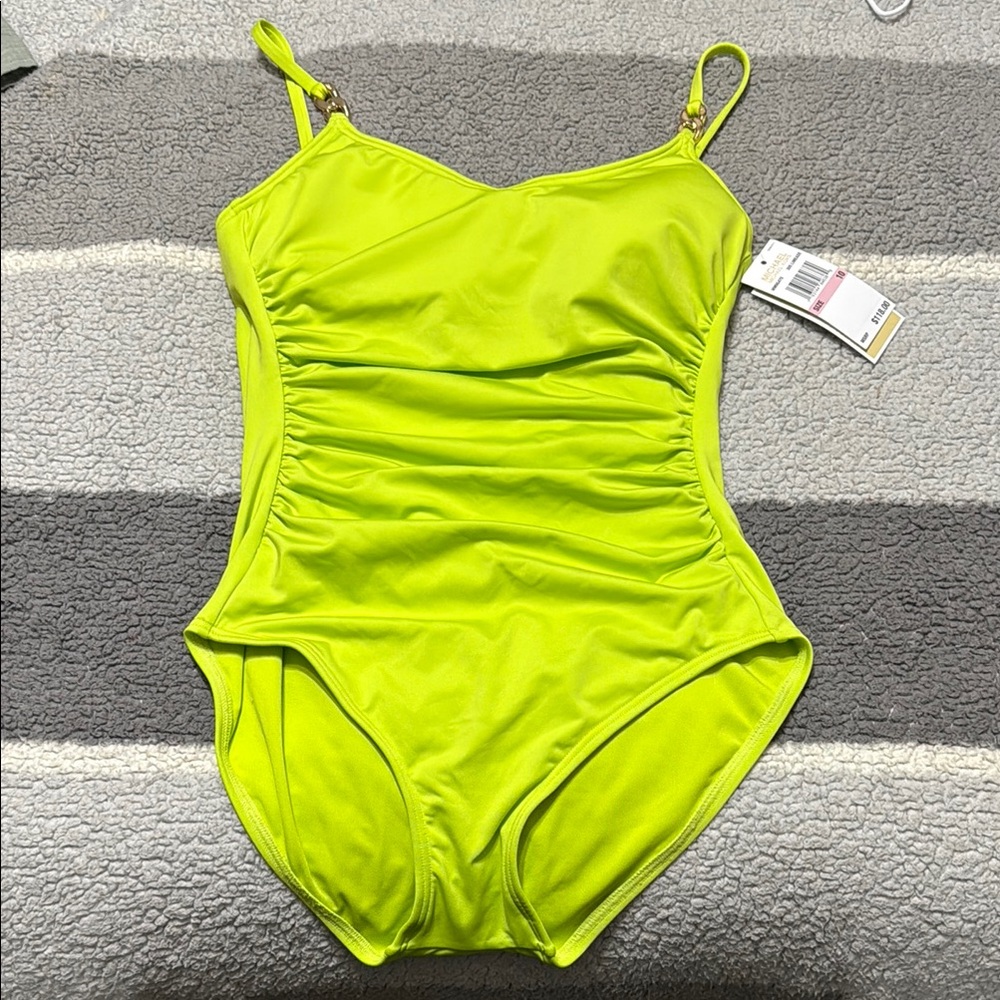 Vibrant Green One-Piece Swimsuit with Ruching
